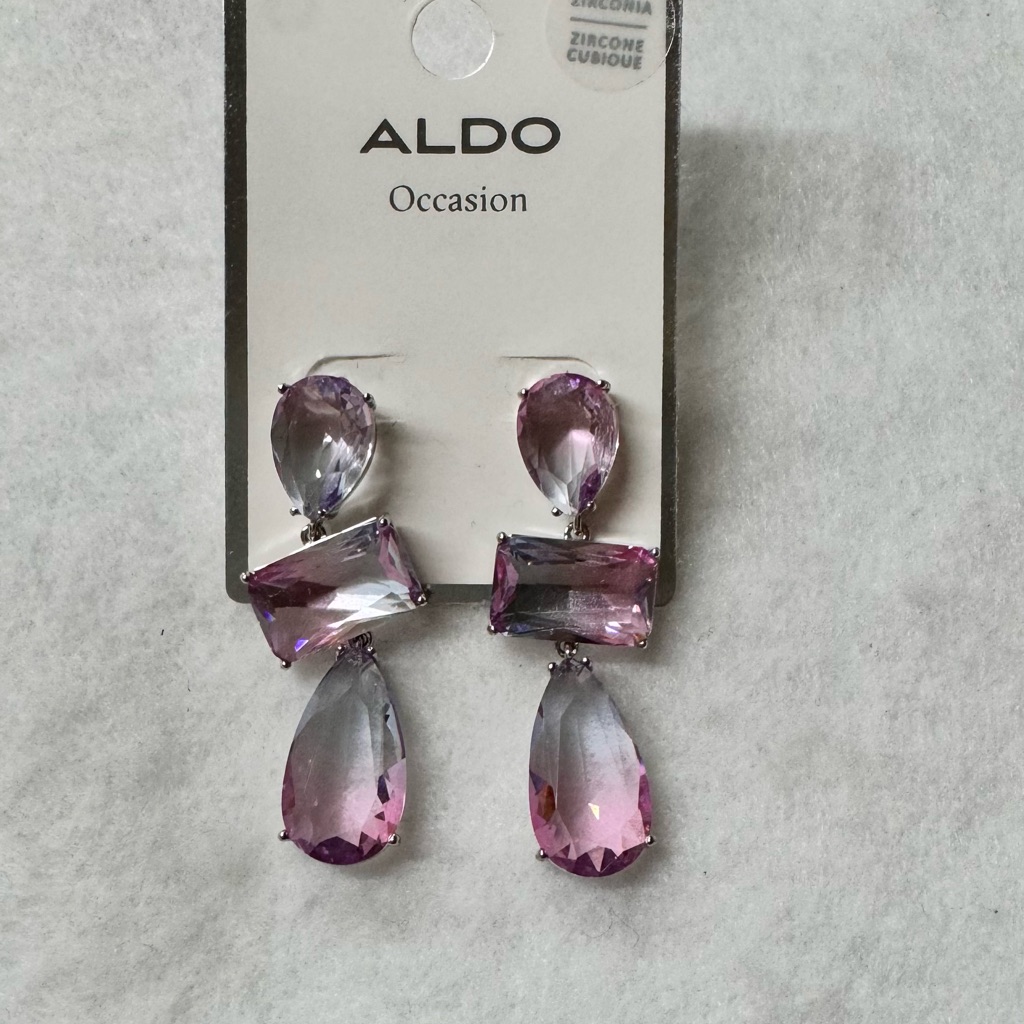 Aldo-Maberley Silver Tone Cz Light Pink Drop Earring 21$